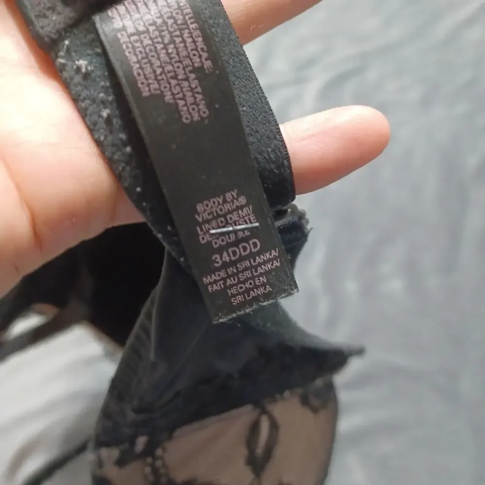 Victoria's Secret 34DDD Lace Black Nude Underwear‎ Bra